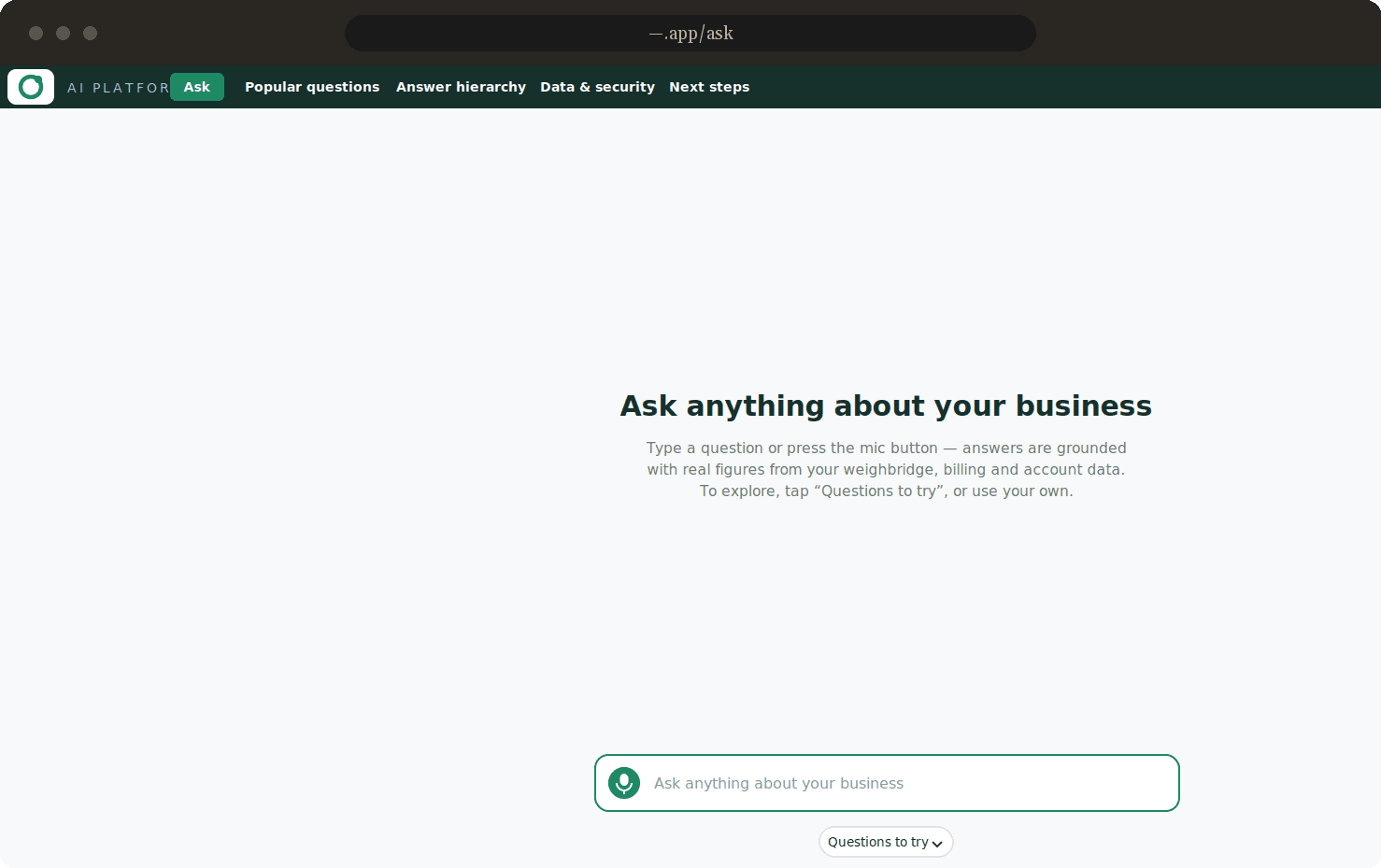 AI platform asking anything about your business